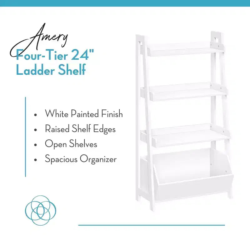 Étagère échelle à 4 niveaux de 61 cm avec bac de rangement, blanc