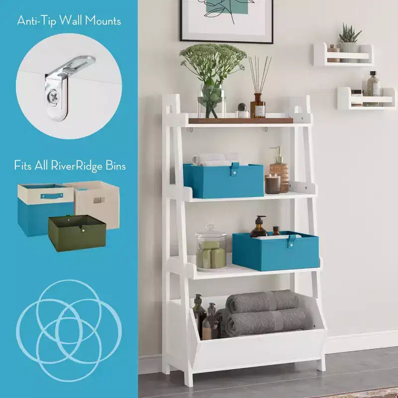 Étagère échelle à 4 niveaux de 61 cm avec bac de rangement, blanc