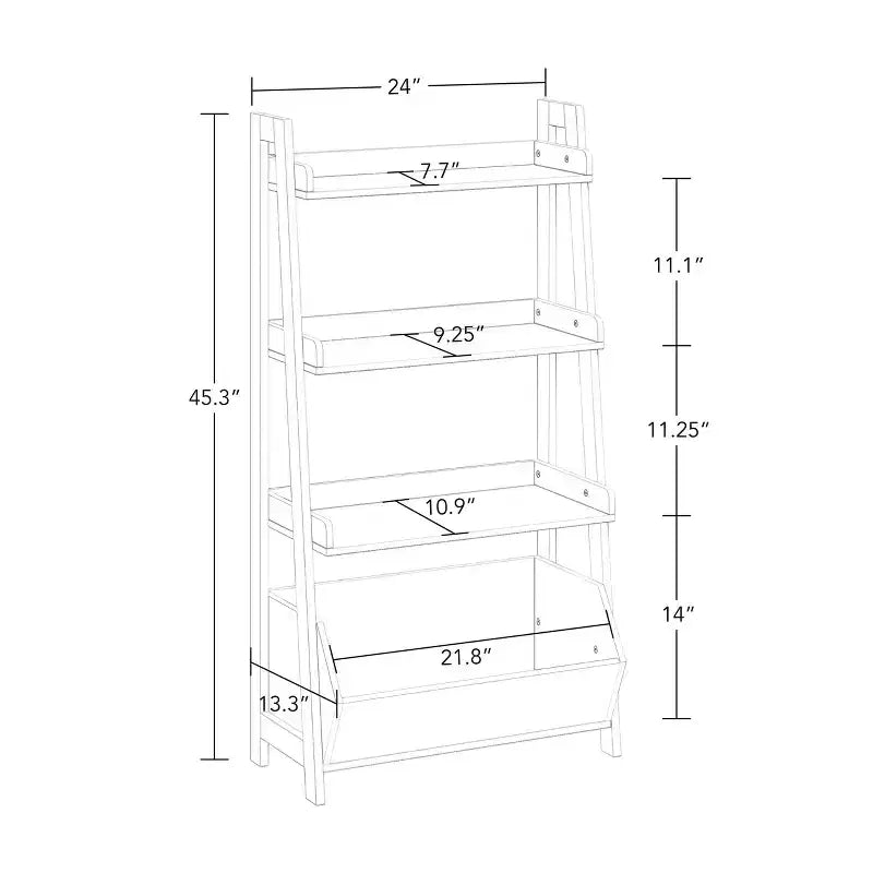Étagère échelle à 4 niveaux de 61 cm avec bac de rangement, blanc