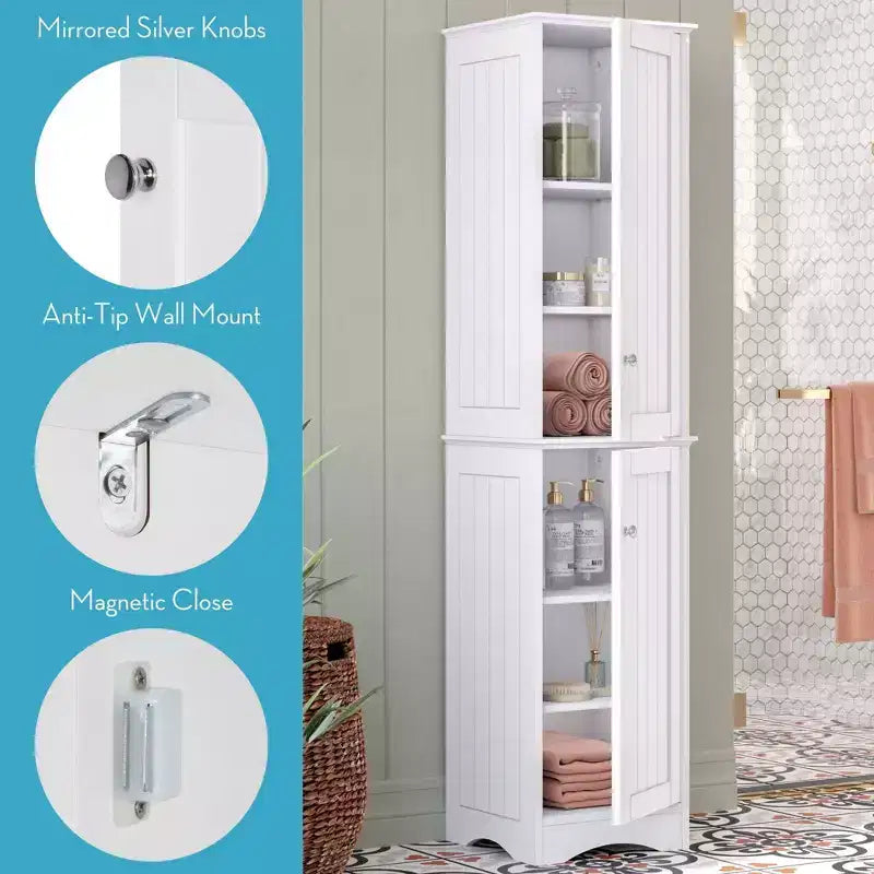Meuble de rangement haut de salle de bain à deux portes et organisateur de linge avec étagères réglables Blanc