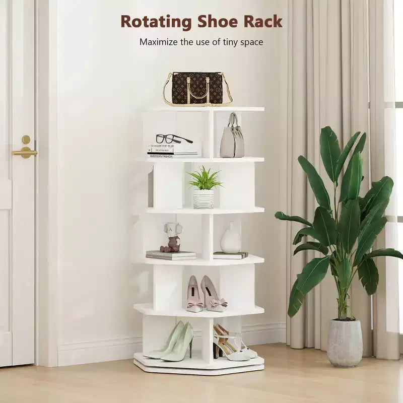 Étagère à chaussures rotative à 360° - Organisateur de chaussures hexagonal rotatif à 5 et 7 niveaux, Noir et Blanc