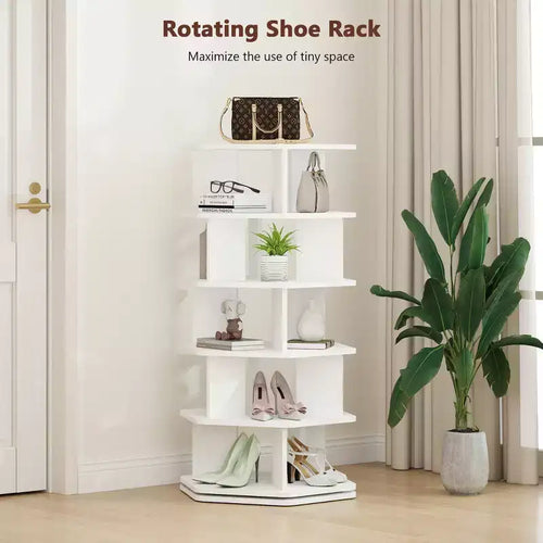 Étagère à chaussures rotative à 360° - Organisateur de chaussures hexagonal rotatif à 5 et 7 niveaux, Noir et Blanc