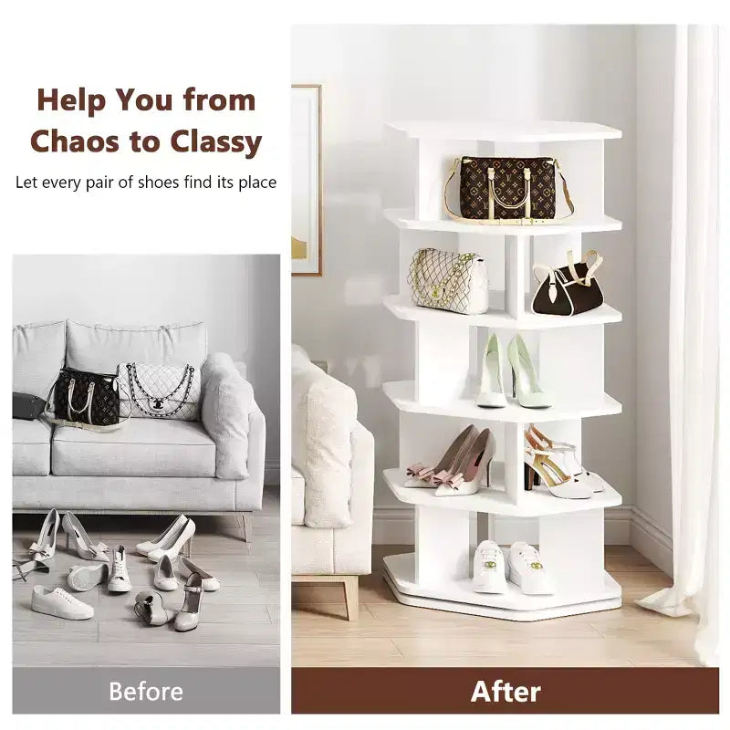 Étagère à chaussures rotative à 360° - Organisateur de chaussures hexagonal rotatif à 5 et 7 niveaux, Noir et Blanc