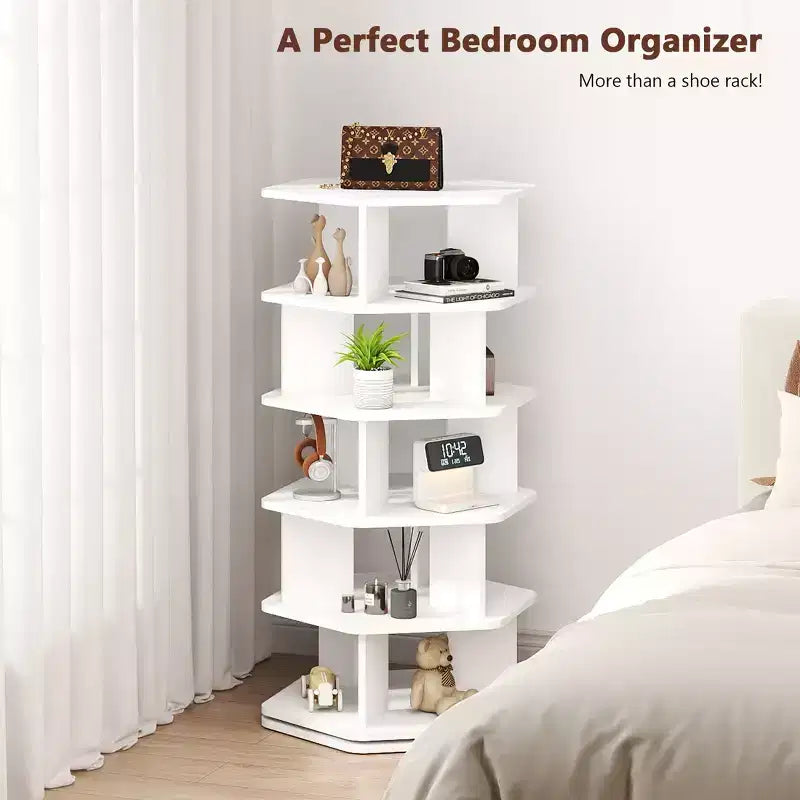 Étagère à chaussures rotative à 360° - Organisateur de chaussures hexagonal rotatif à 5 et 7 niveaux, Noir et Blanc