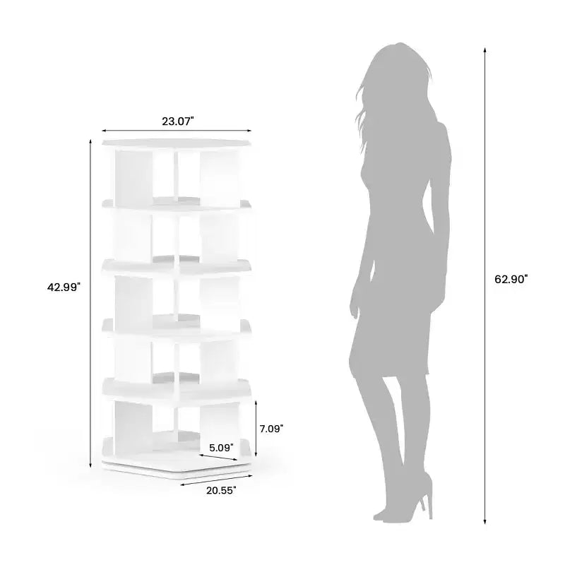 Étagère à chaussures rotative à 360° - Organisateur de chaussures hexagonal rotatif à 5 et 7 niveaux, Noir et Blanc