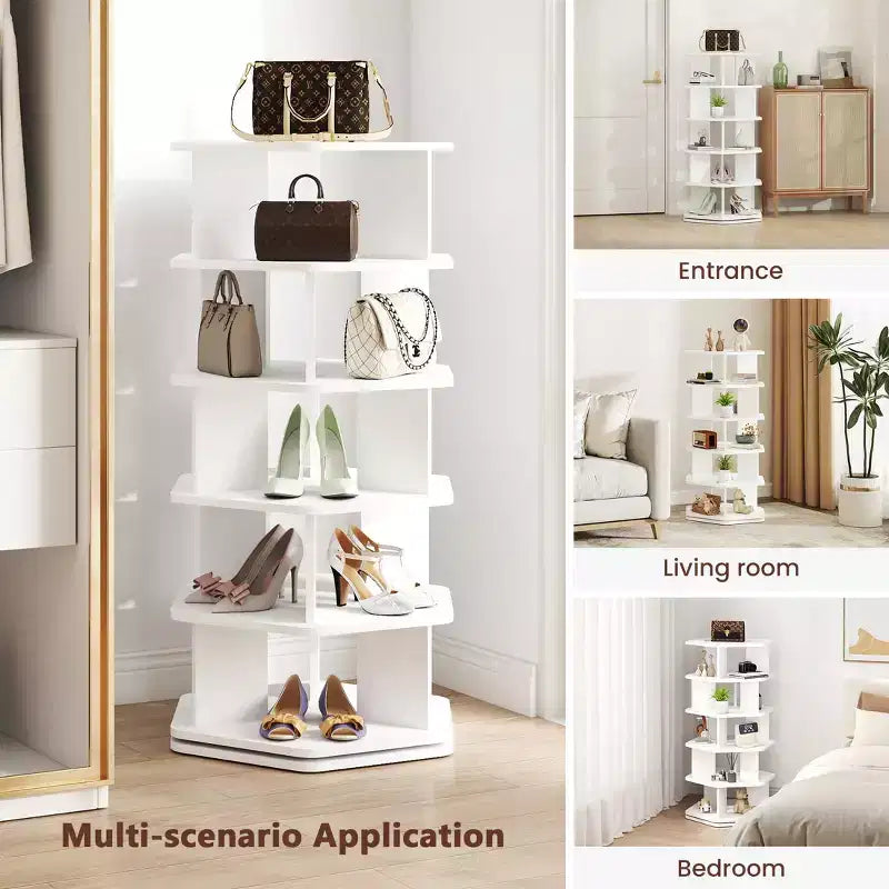 Étagère à chaussures rotative à 360° - Organisateur de chaussures hexagonal rotatif à 5 et 7 niveaux, Noir et Blanc