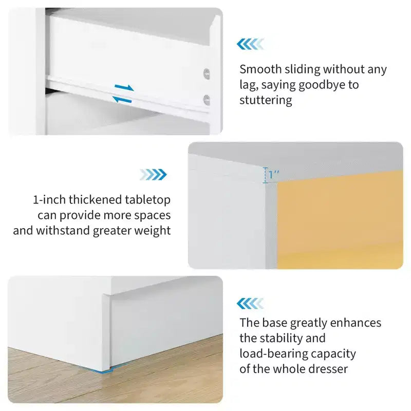Commode double à 6 tiroirs avec lumière LED et prise de courant