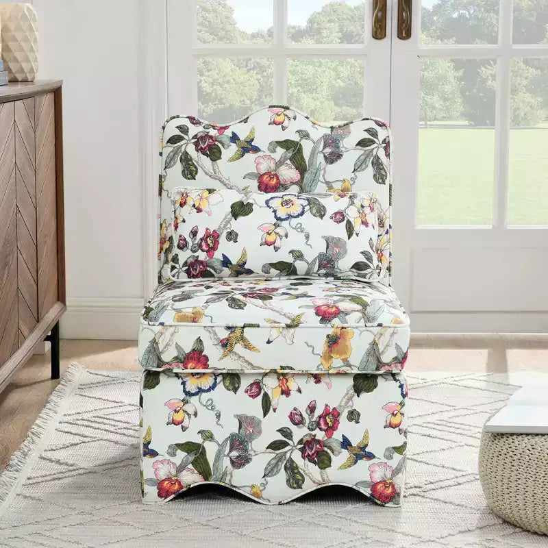 Chaise de salle à manger sans accoudoirs en flanelle avec dossier et assise coussinés