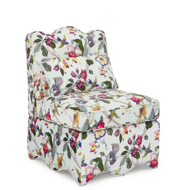 Chaise de salle à manger sans accoudoirs en flanelle avec dossier et assise coussinés