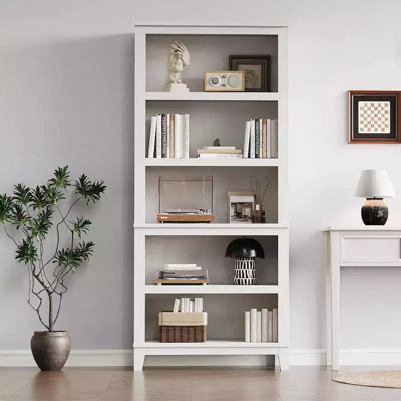 Bibliothèque en bois à 5 niveaux de 181 cm de haut avec 3 étagères réglables, bibliothèque étroite de 30 cm de large sur pied pour salon, chambre à coucher - Blanc
