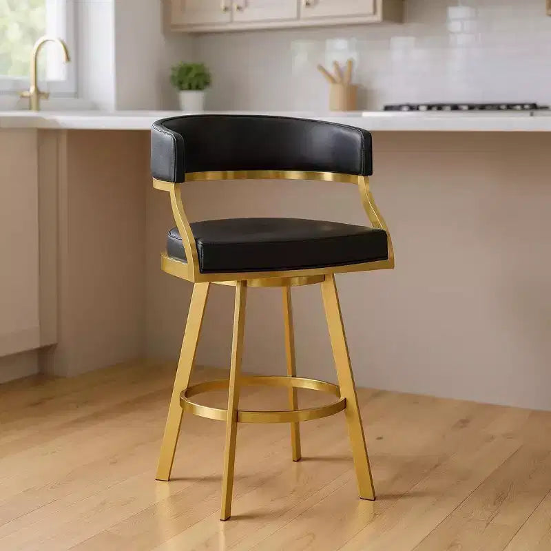 Chaise de bar pivotante à dossier bas, hauteur comptoir, en similicuir noir et doré et acier inoxydable, lot de 26