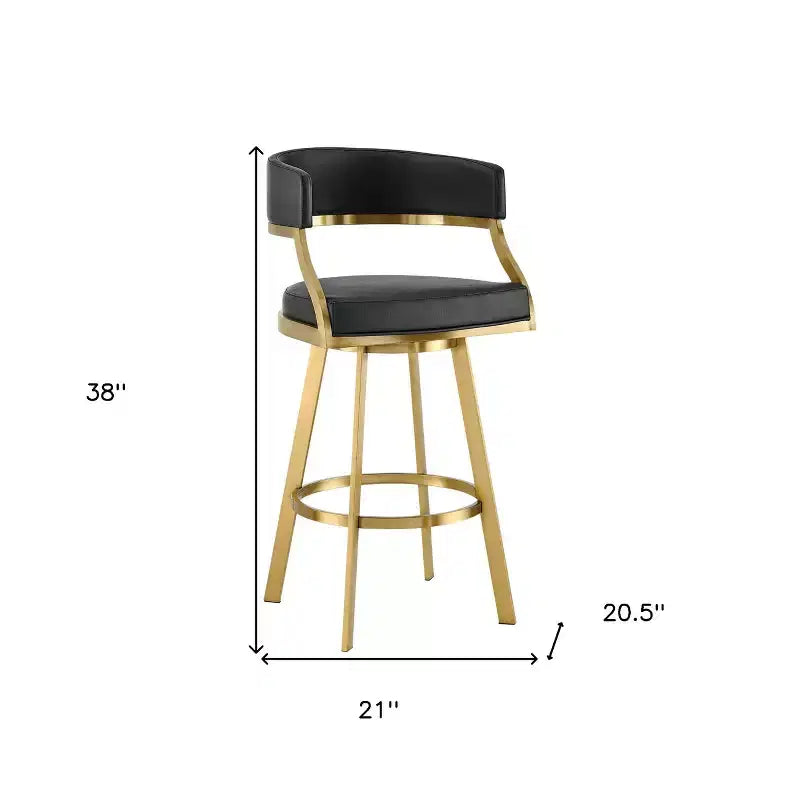 Chaise de bar pivotante à dossier bas, hauteur comptoir, en similicuir noir et doré et acier inoxydable, lot de 26