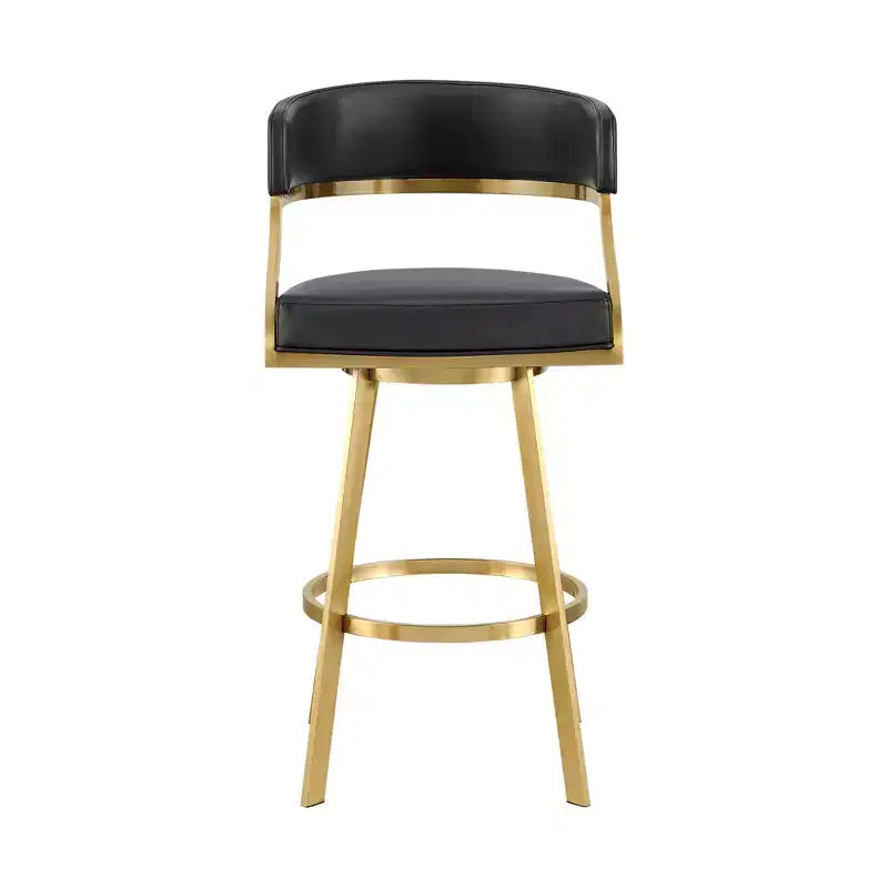 Chaise de bar pivotante à dossier bas, hauteur comptoir, en similicuir noir et doré et acier inoxydable, lot de 26