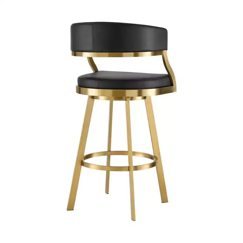 Chaise de bar pivotante à dossier bas, hauteur comptoir, en similicuir noir et doré et acier inoxydable, lot de 26