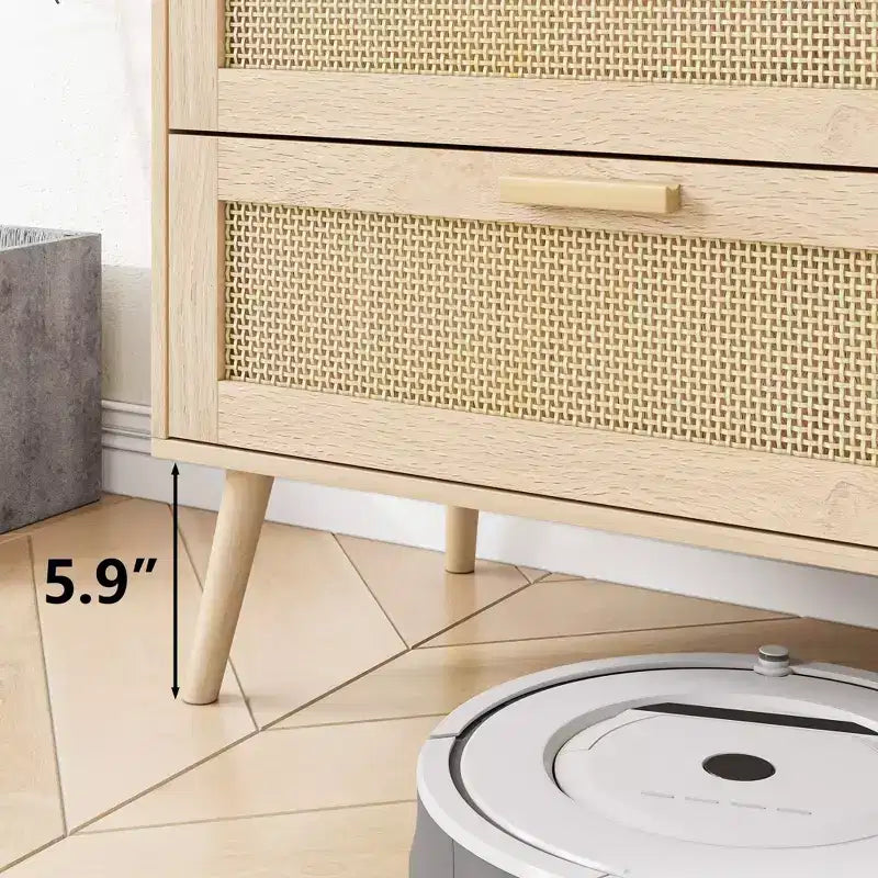 Commode Moderne en Rotin pour Chambre à Coucher avec 6 Tiroirs Larges et Poignées en Bois, Armoire de Rangement pour Salon Couloir Entrée