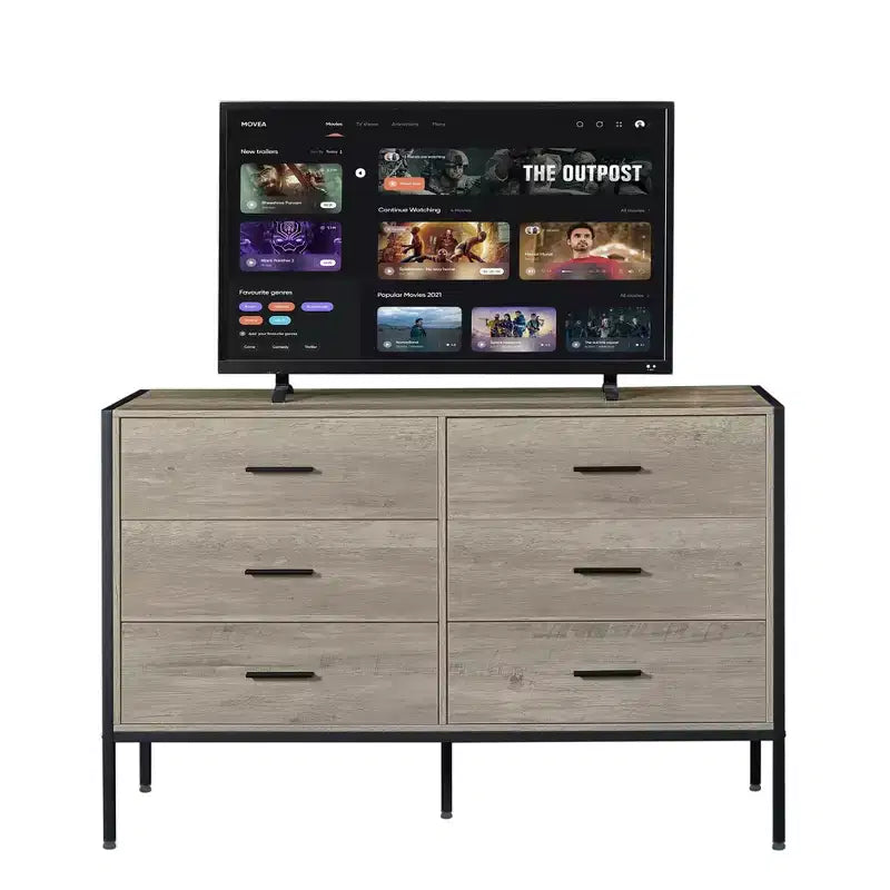 Commode Moderne en Rotin pour Chambre à Coucher avec 6 Tiroirs Larges et Poignées en Bois, Armoire de Rangement pour Salon Couloir Entrée