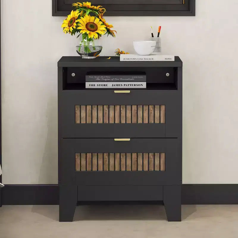 Commode de chambre de style rustique avec 6 tiroirs, meuble de rangement en bois avec poignées métalliques pour salon et couloir, marron