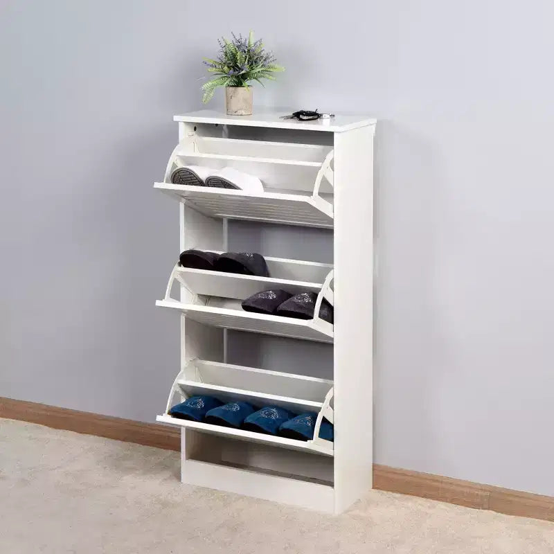 Meuble à chaussures ventilé avec 3 portes basculantes et étagères réglables, organisateur de chaussures autoportant en bois avec dispositif anti-basculement pour entrée