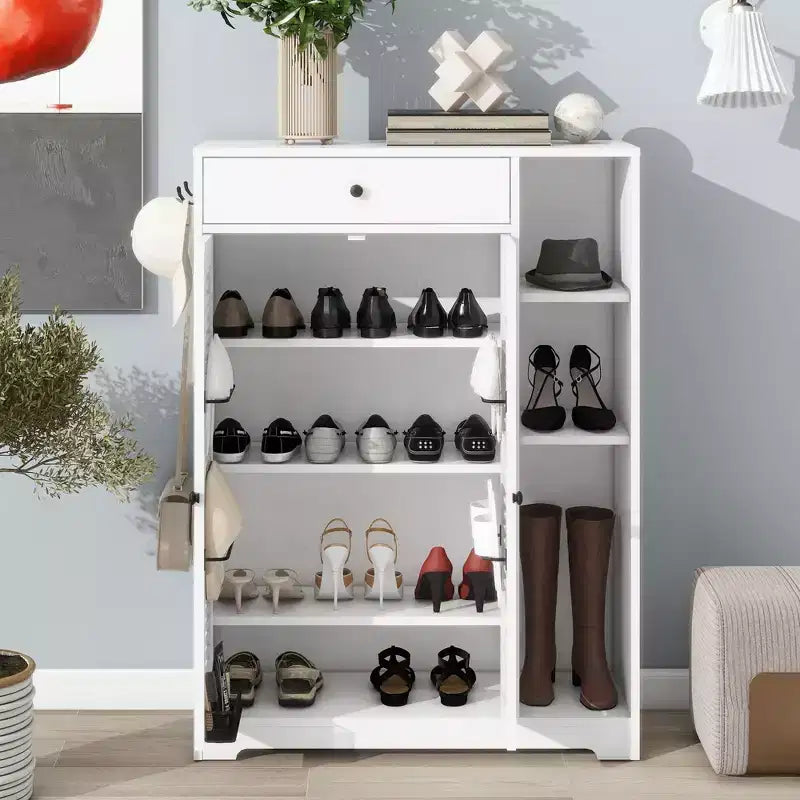 Meuble à chaussures ventilé avec 3 portes basculantes et étagères réglables, organisateur de chaussures autoportant en bois avec dispositif anti-basculement pour entrée