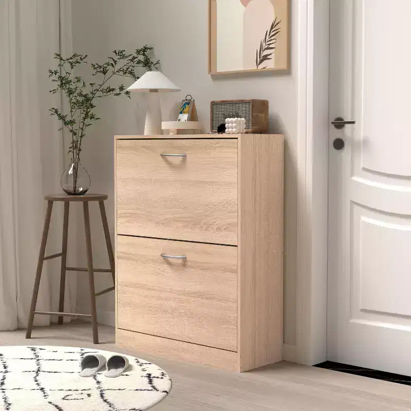 Meuble à chaussures ventilé avec 3 portes basculantes et étagères réglables, organisateur de chaussures autoportant en bois avec dispositif anti-basculement pour entrée