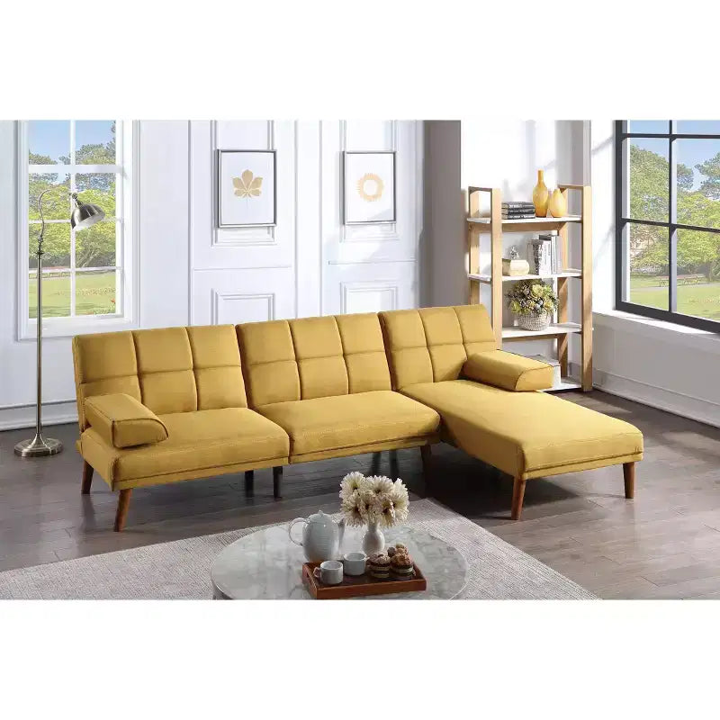 Canapé moderne convertible capitonné, canapé 2 places en peluche avec pieds en bois pour petits appartements, salon