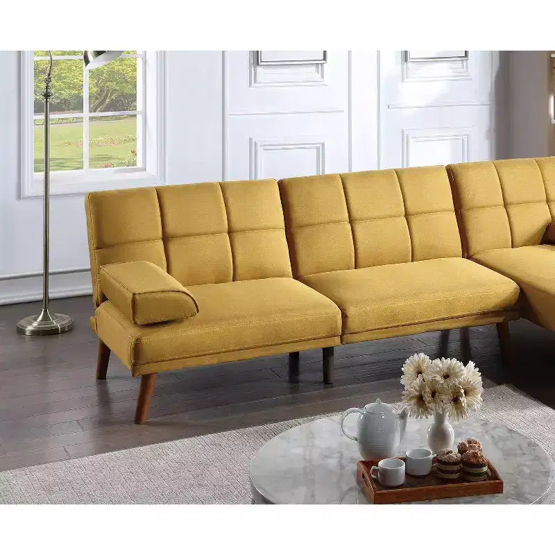 Canapé moderne convertible capitonné, canapé 2 places en peluche avec pieds en bois pour petits appartements, salon