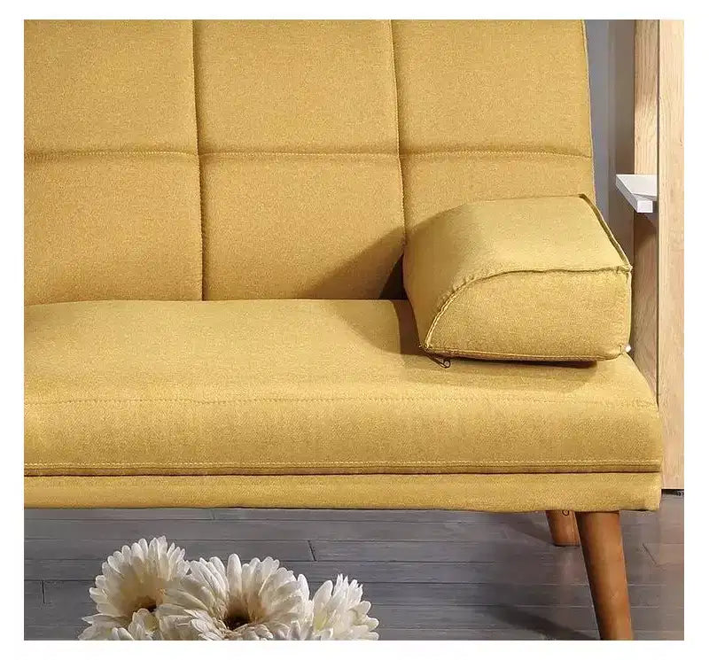 Canapé moderne convertible capitonné, canapé 2 places en peluche avec pieds en bois pour petits appartements, salon