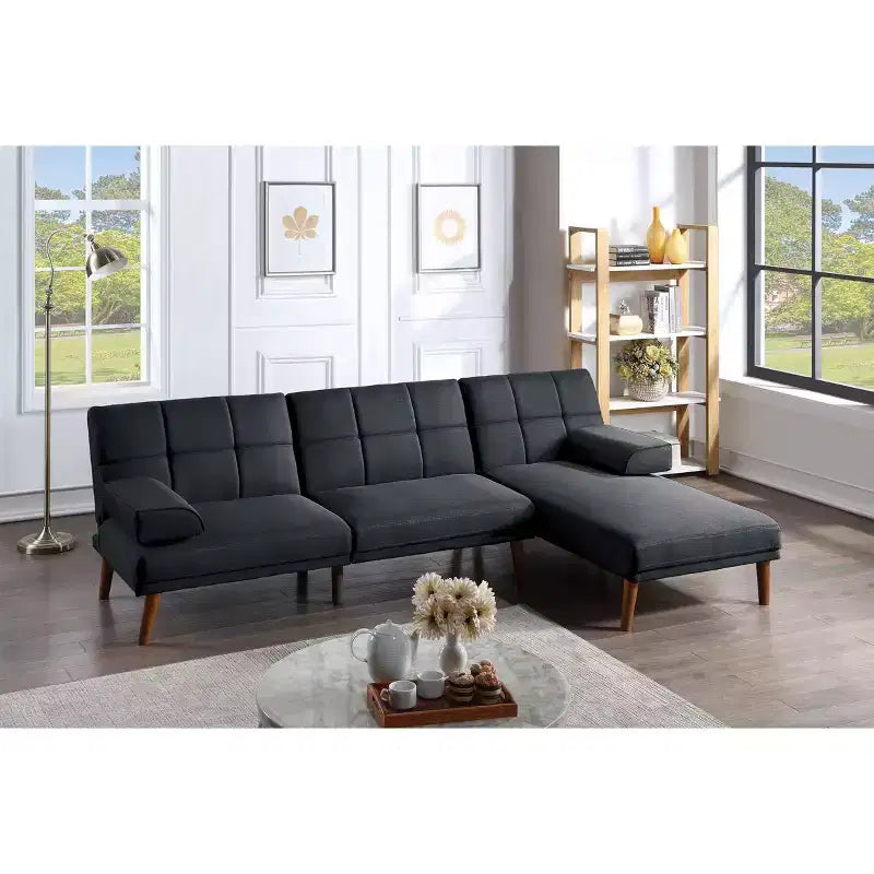 Canapé moderne convertible capitonné, canapé 2 places en peluche avec pieds en bois pour petits appartements, salon
