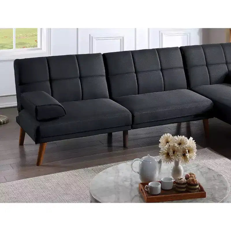 Canapé moderne convertible capitonné, canapé 2 places en peluche avec pieds en bois pour petits appartements, salon