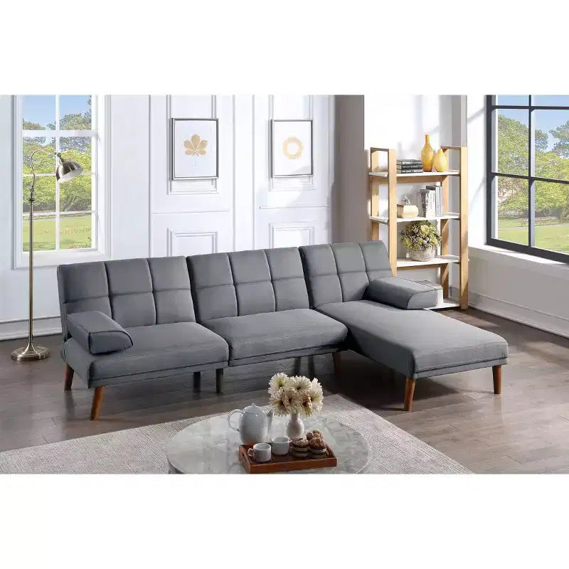 Canapé moderne convertible capitonné, canapé 2 places en peluche avec pieds en bois pour petits appartements, salon