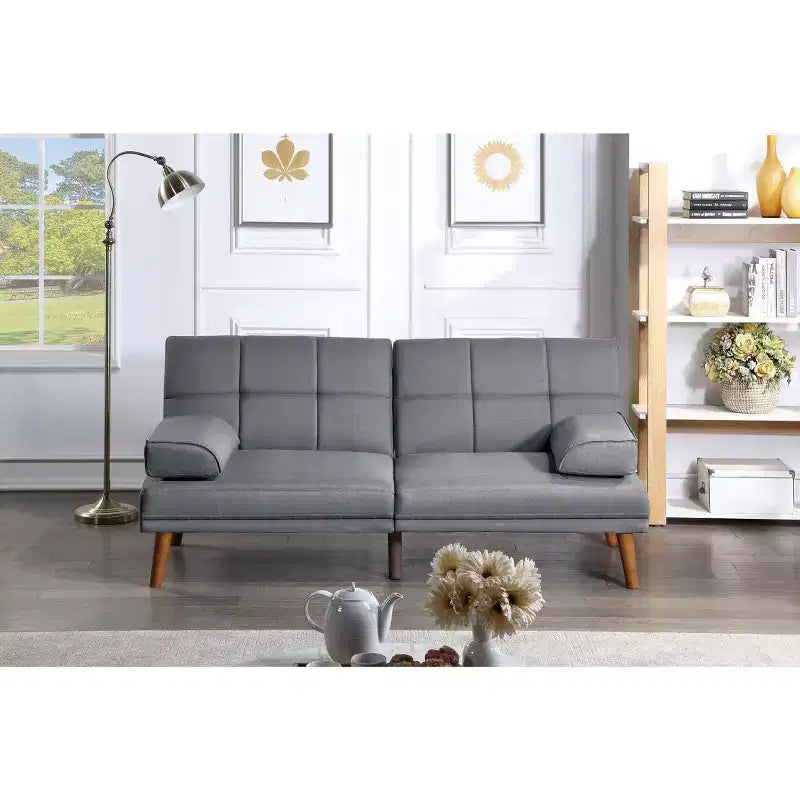 Canapé moderne convertible capitonné, canapé 2 places en peluche avec pieds en bois pour petits appartements, salon
