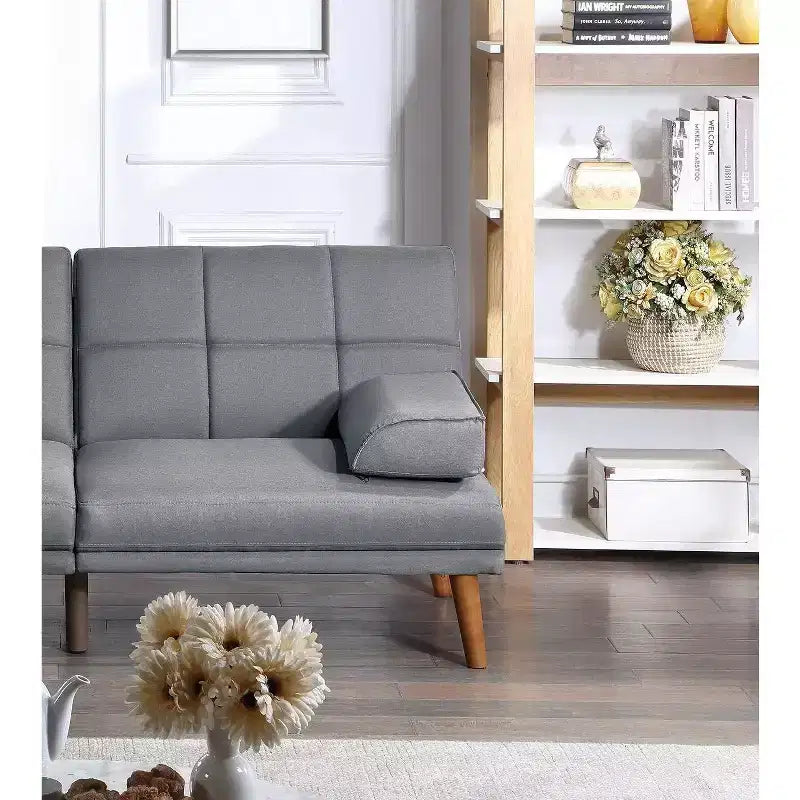 Canapé moderne convertible capitonné, canapé 2 places en peluche avec pieds en bois pour petits appartements, salon