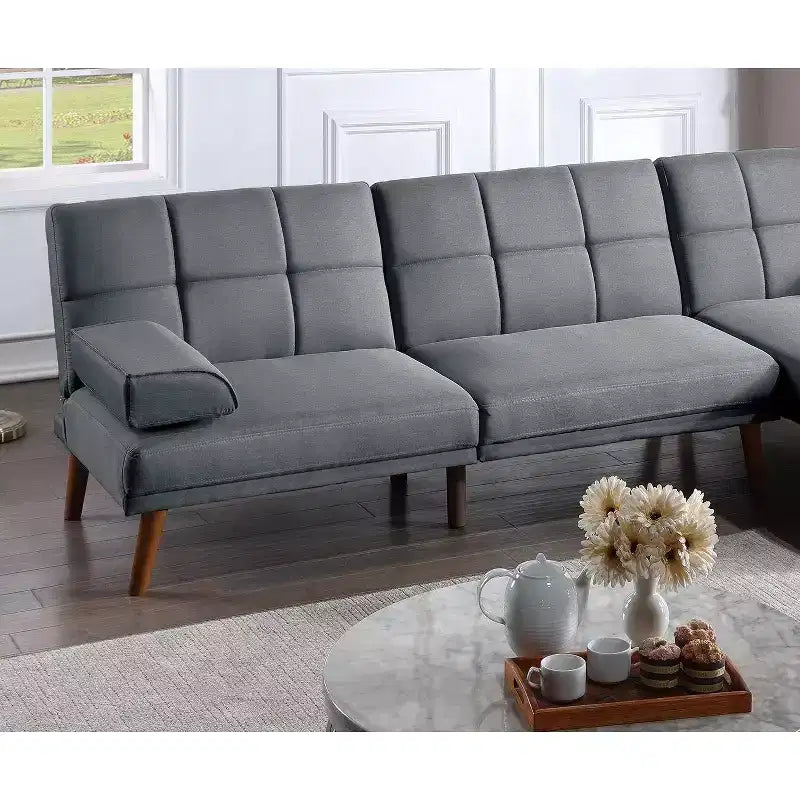 Canapé moderne convertible capitonné, canapé 2 places en peluche avec pieds en bois pour petits appartements, salon