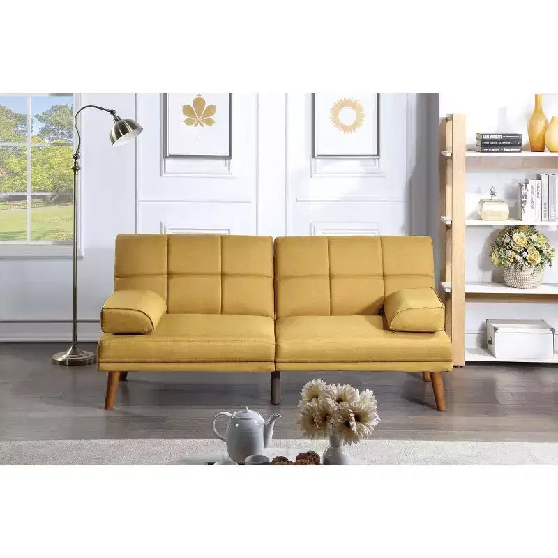 Canapé moderne convertible capitonné, canapé 2 places en peluche avec pieds en bois pour petits appartements, salon