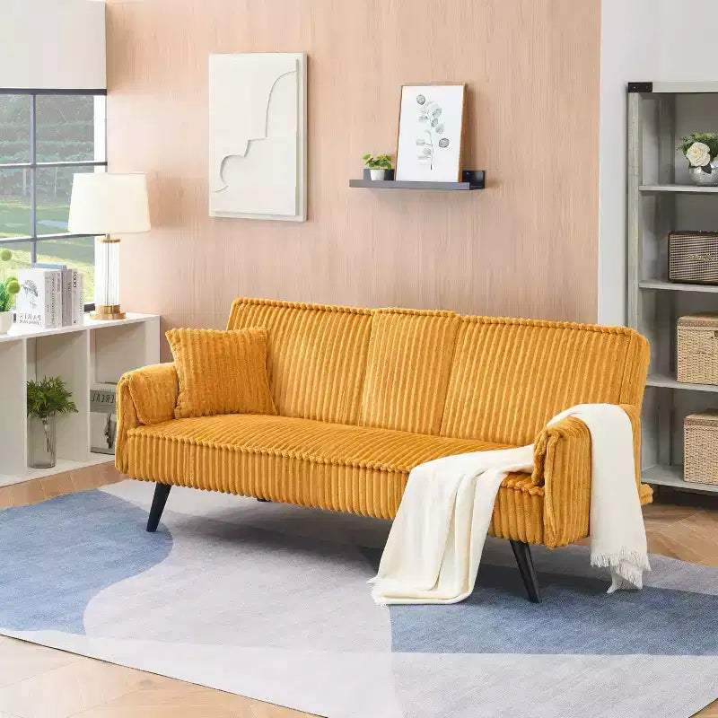 Canapés Minimalistes pour Salon Canapé Lit Convertible en Corduroy Droit avec Dossier Réglable et Porte-Gobelet