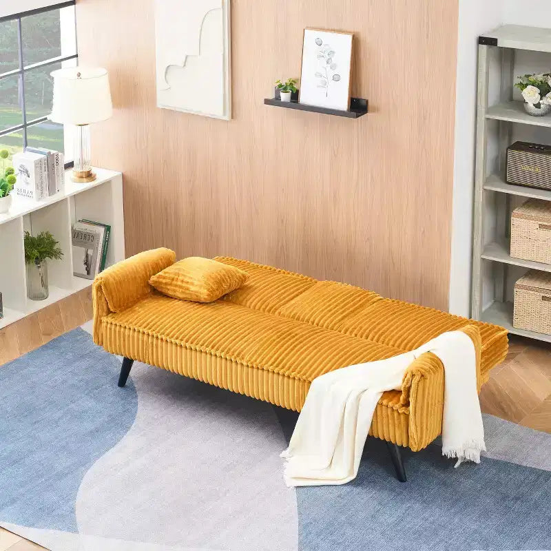 Canapés Minimalistes pour Salon Canapé Lit Convertible en Corduroy Droit avec Dossier Réglable et Porte-Gobelet