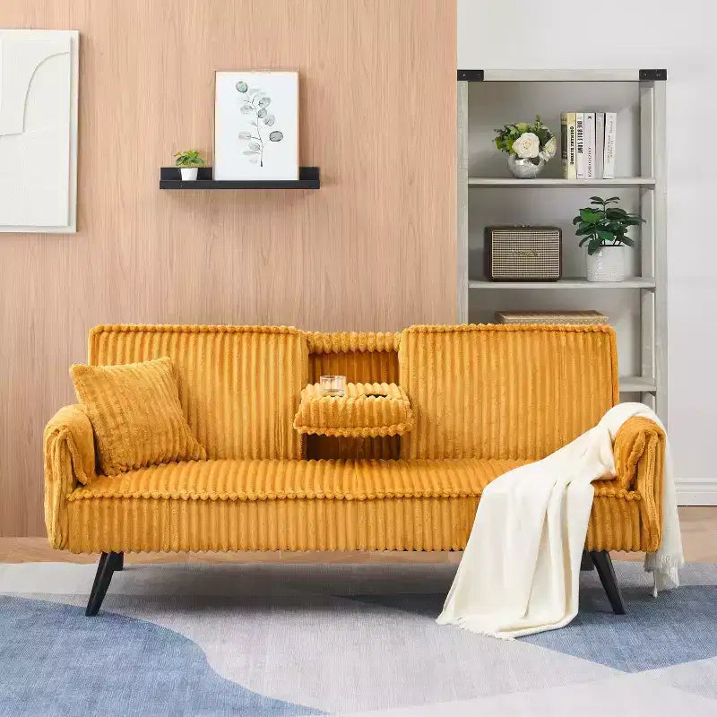 Canapés Minimalistes pour Salon Canapé Lit Convertible en Corduroy Droit avec Dossier Réglable et Porte-Gobelet