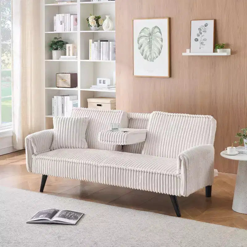 Canapés Minimalistes pour Salon Canapé Lit Convertible en Corduroy Droit avec Dossier Réglable et Porte-Gobelet