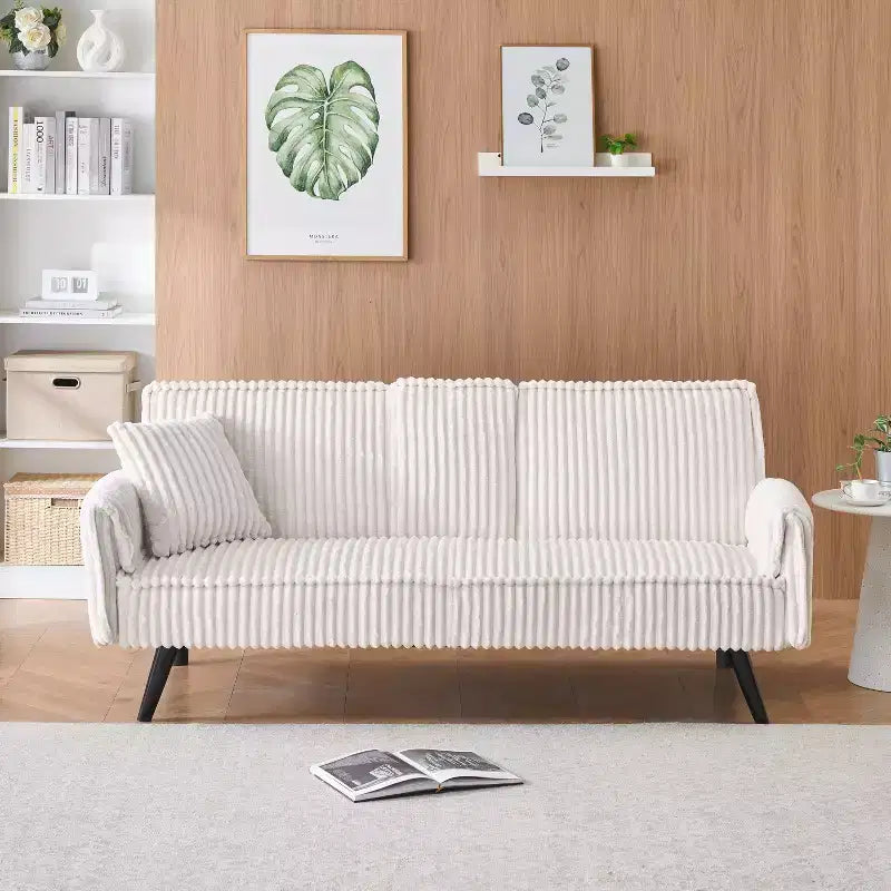 Canapés Minimalistes pour Salon Canapé Lit Convertible en Corduroy Droit avec Dossier Réglable et Porte-Gobelet
