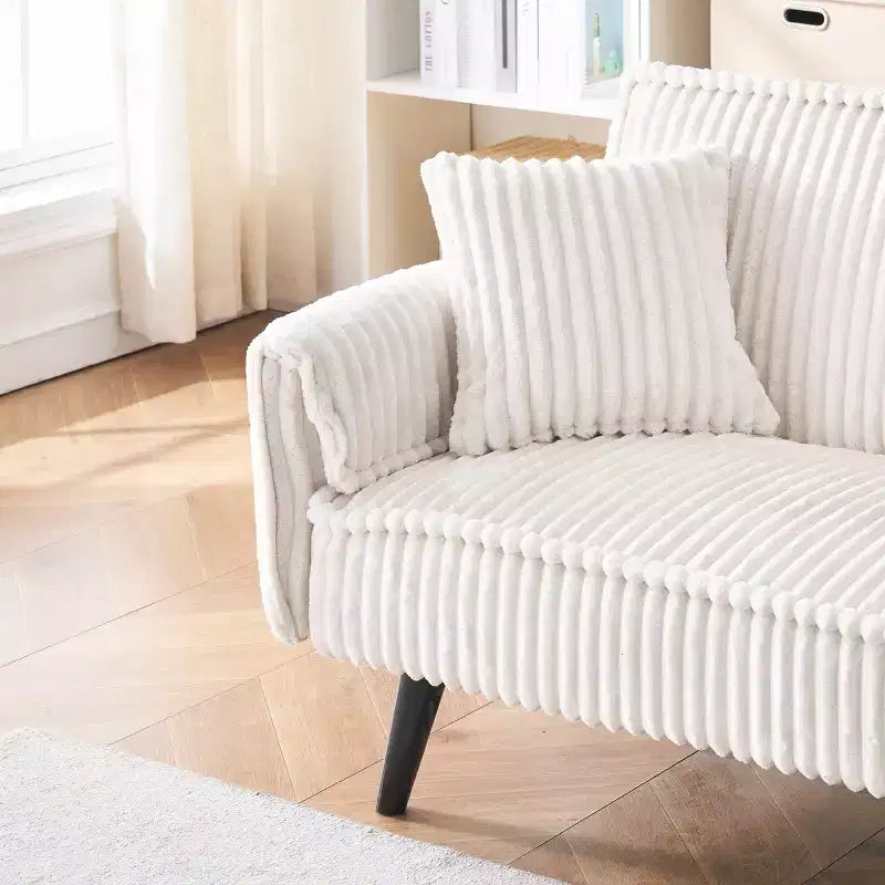 Canapés Minimalistes pour Salon Canapé Lit Convertible en Corduroy Droit avec Dossier Réglable et Porte-Gobelet
