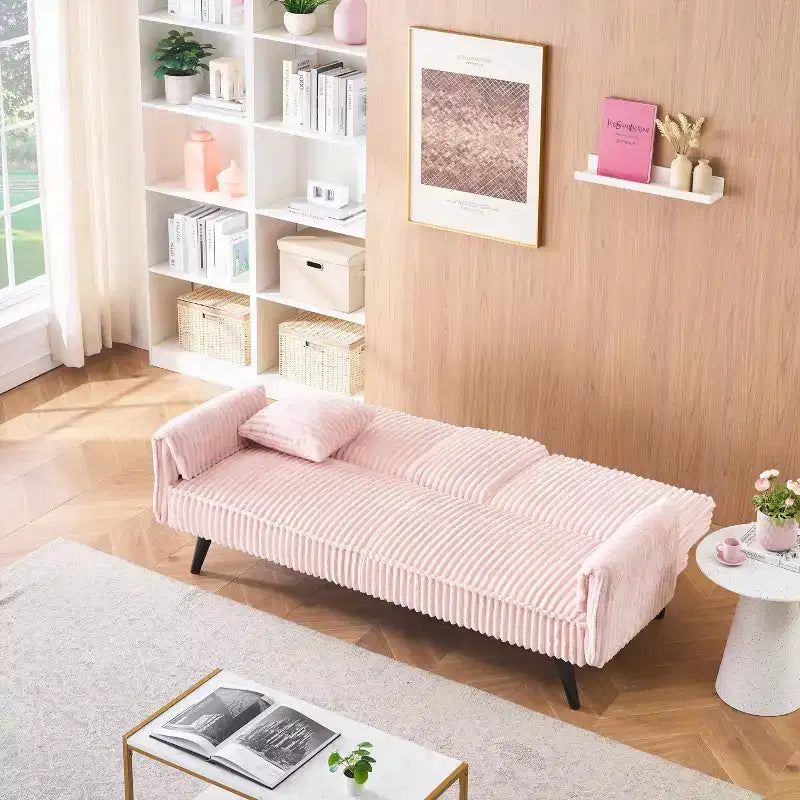 Canapés Minimalistes pour Salon Canapé Lit Convertible en Corduroy Droit avec Dossier Réglable et Porte-Gobelet