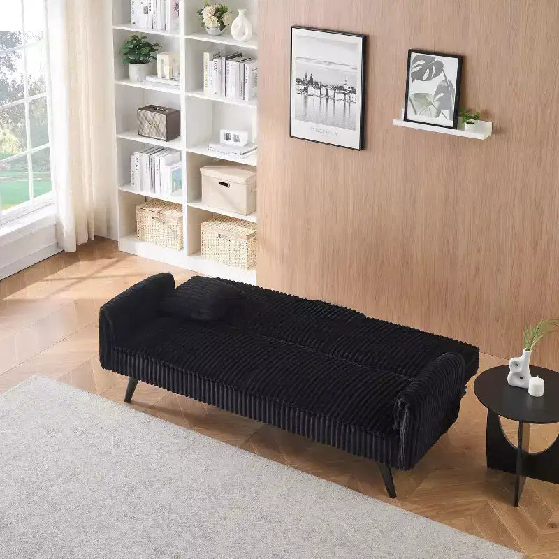 Canapés Minimalistes pour Salon Canapé Lit Convertible en Corduroy Droit avec Dossier Réglable et Porte-Gobelet