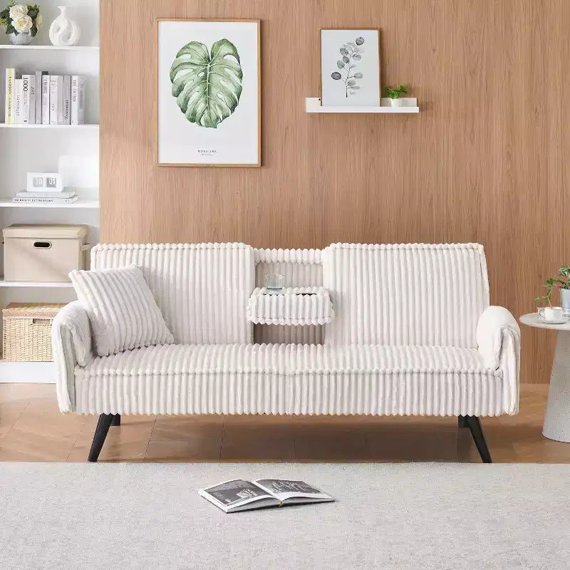 Canapés Minimalistes pour Salon Canapé Lit Convertible en Corduroy Droit avec Dossier Réglable et Porte-Gobelet