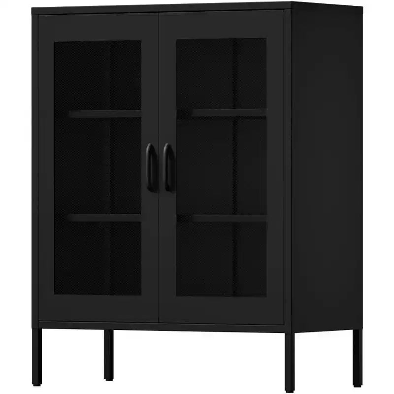 Vitrine métallique à 3 étagères, noir/blanc