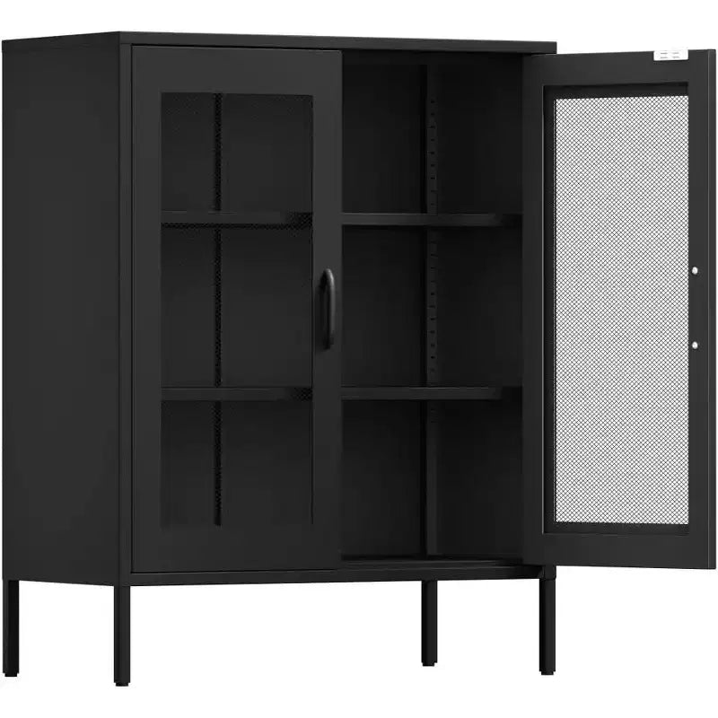 Vitrine métallique à 3 étagères, noir/blanc