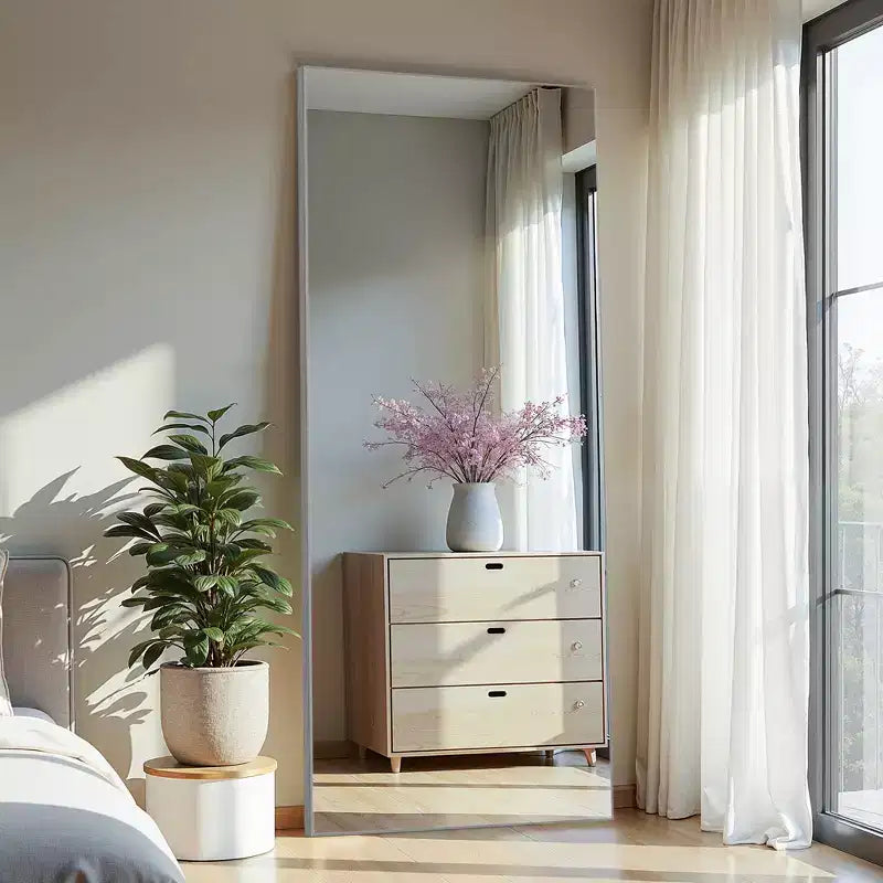 Miroir pleine longueur en alliage d'aluminium avec support, Argent, 80 cm × 180 cm