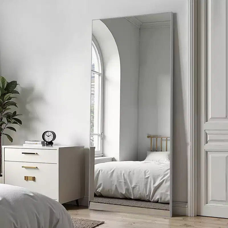 Miroir pleine longueur en alliage d'aluminium avec support, Argent, 80 cm × 180 cm