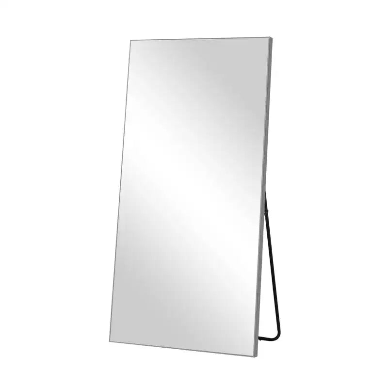 Miroir pleine longueur en alliage d'aluminium avec support, Argent, 80 cm × 180 cm