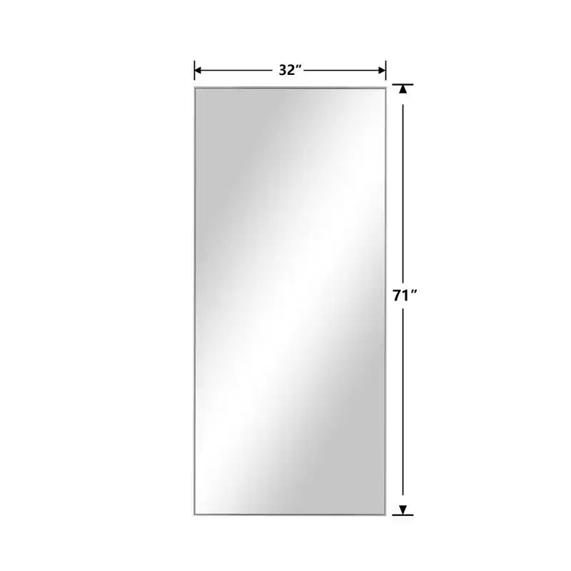Miroir pleine longueur en alliage d'aluminium avec support, Argent, 80 cm × 180 cm
