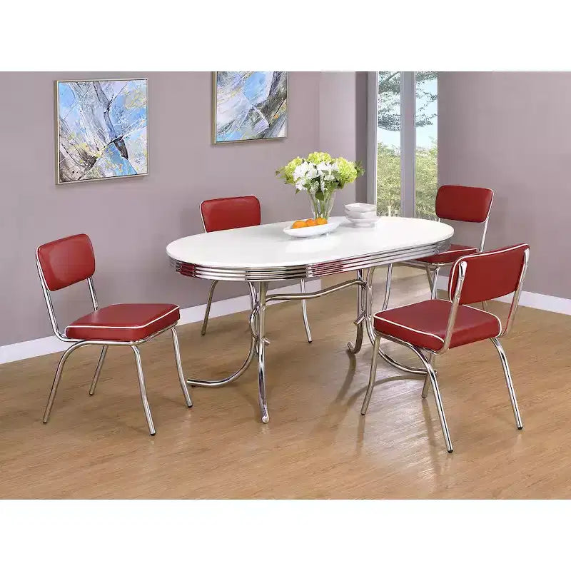 Table à manger ovale rétro 60 pouces blanc et chrome